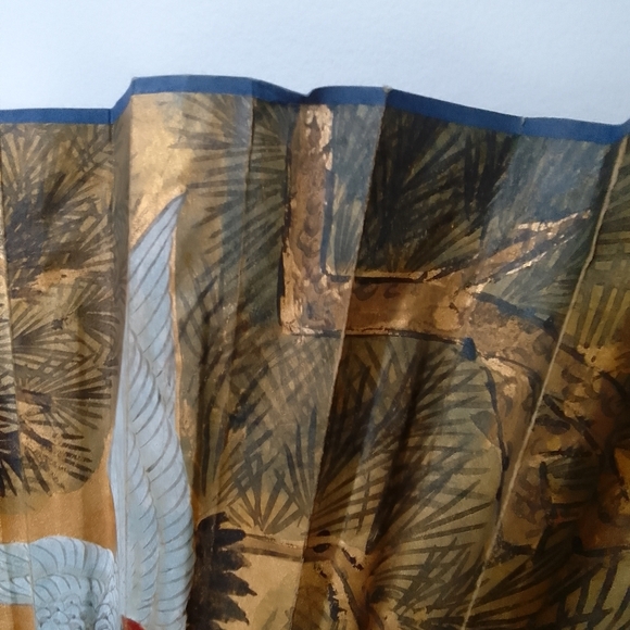 Antique 1920's hand painted gilted crane fan - Picture 4 of 6